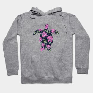 Floral Sea Turtle - cool colors Hoodie